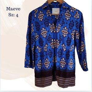 Maeve by Anthropologie Blue Boho‎ Print Button Down Shirt Women’s Size 4